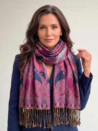 LARGE FUCHSIA PINK GINGHAM PAISLEY PRINT REVERSIBLE PASHMINA SHAWL SCARF - A-SHU.CO.UK