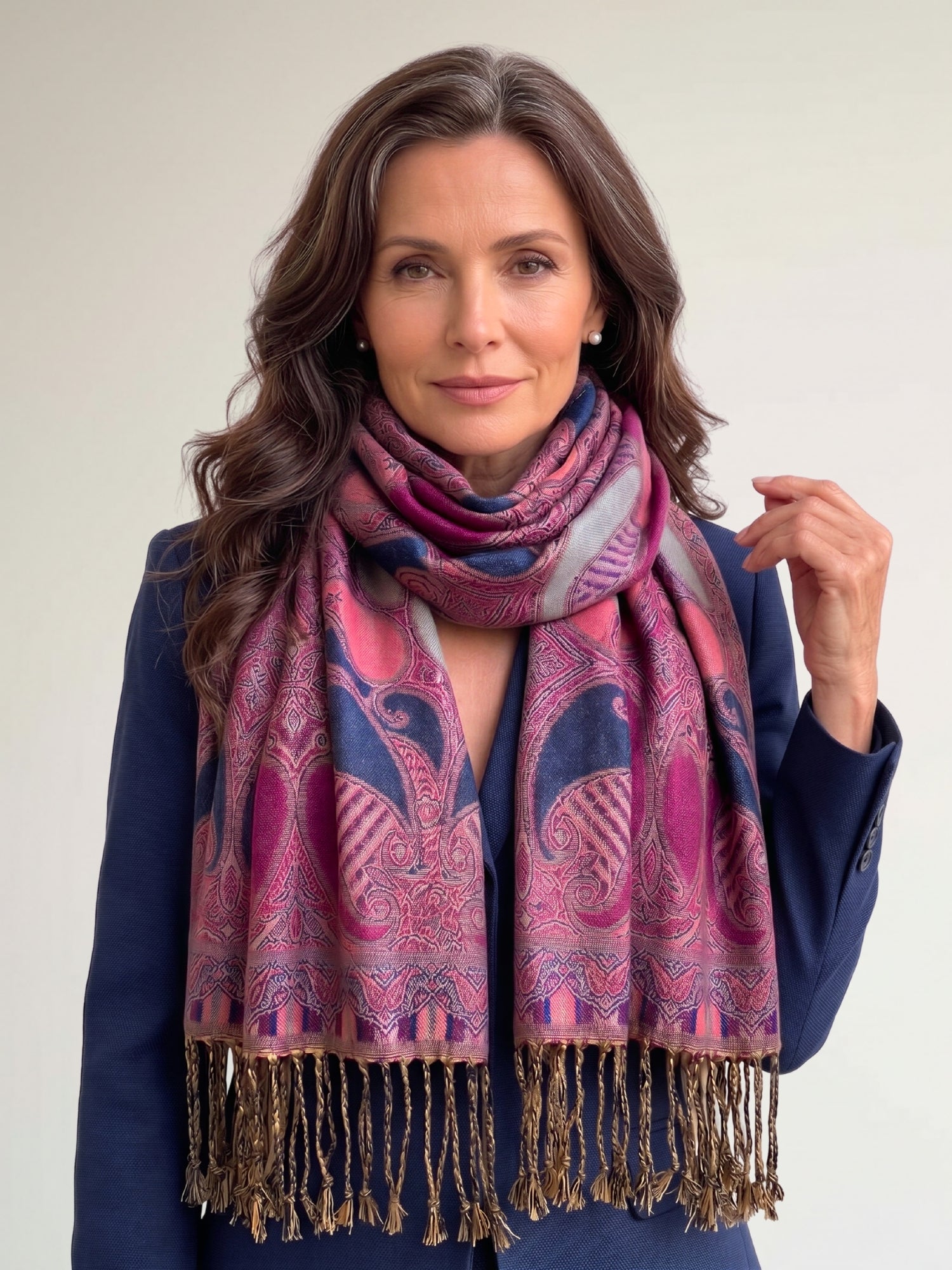 LARGE FUCHSIA PINK GINGHAM PAISLEY PRINT REVERSIBLE PASHMINA SHAWL SCARF - A-SHU.CO.UK