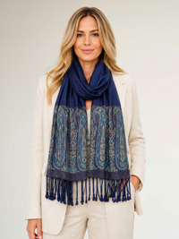 PAISLEY PRINT NAVY BLUE LIGHTWEIGHT PASHMINA SHAWL SCARF - A-SHU.CO.UK