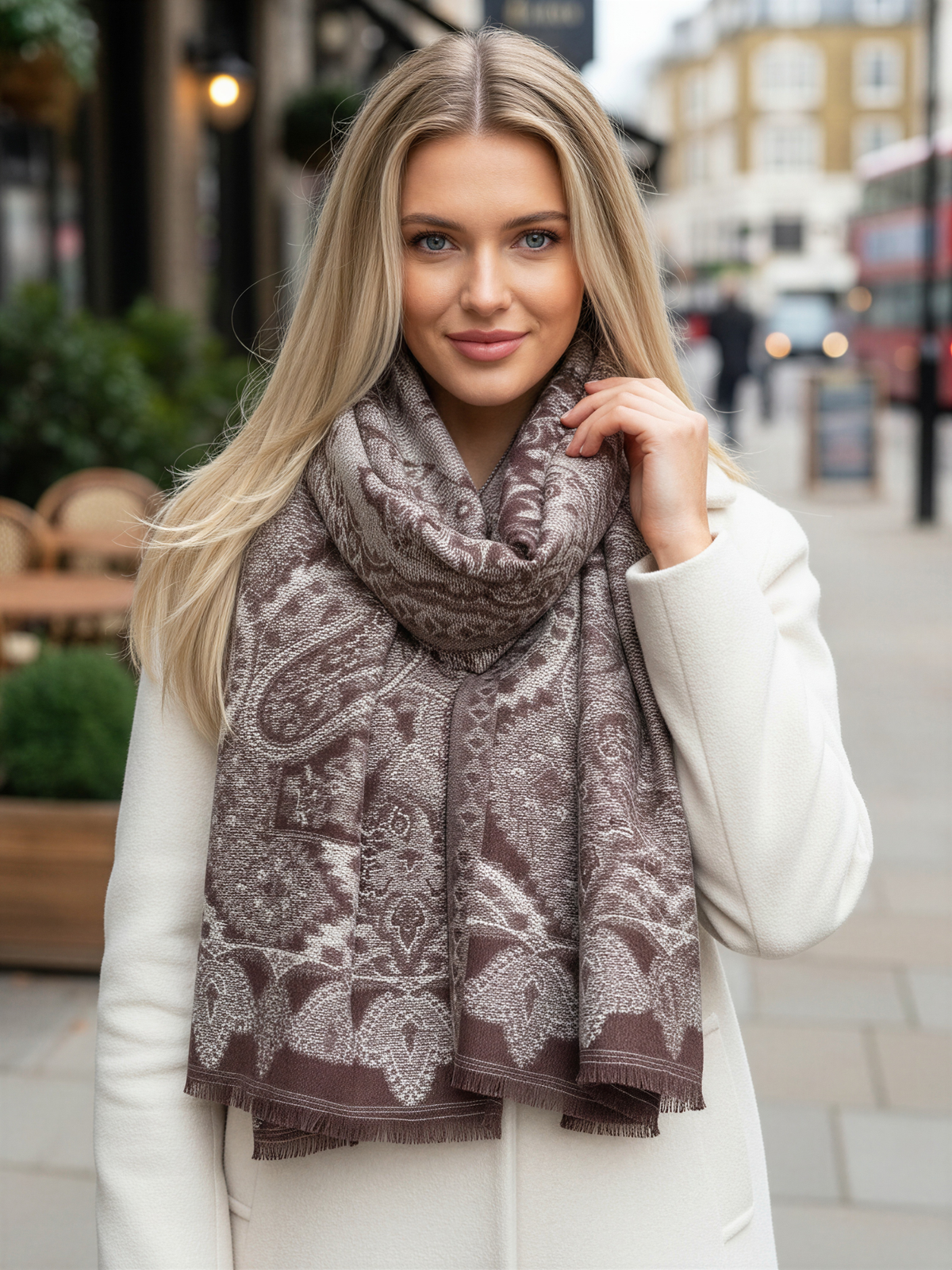 LARGE HAZED BROWN MULTI COLOUR PAISLEY PASHMINA SHAWL SCARF WRAP