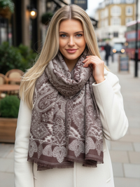 LARGE HAZED BROWN MULTI COLOUR PAISLEY PASHMINA SHAWL SCARF WRAP