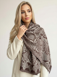 LARGE HAZED BROWN MULTI COLOUR PAISLEY PASHMINA SHAWL SCARF WRAP