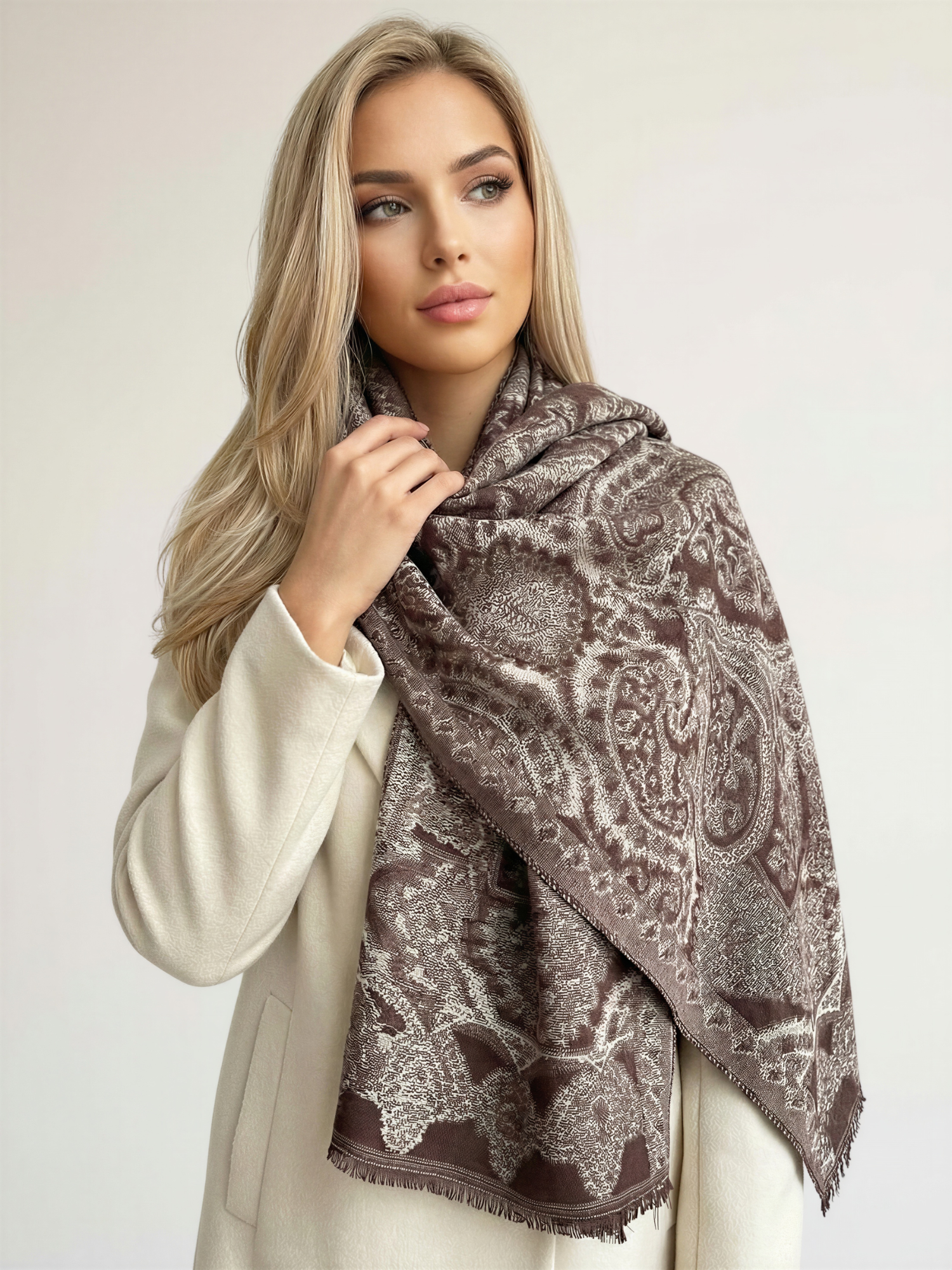 LARGE HAZED BROWN MULTI COLOUR PAISLEY PASHMINA SHAWL SCARF WRAP