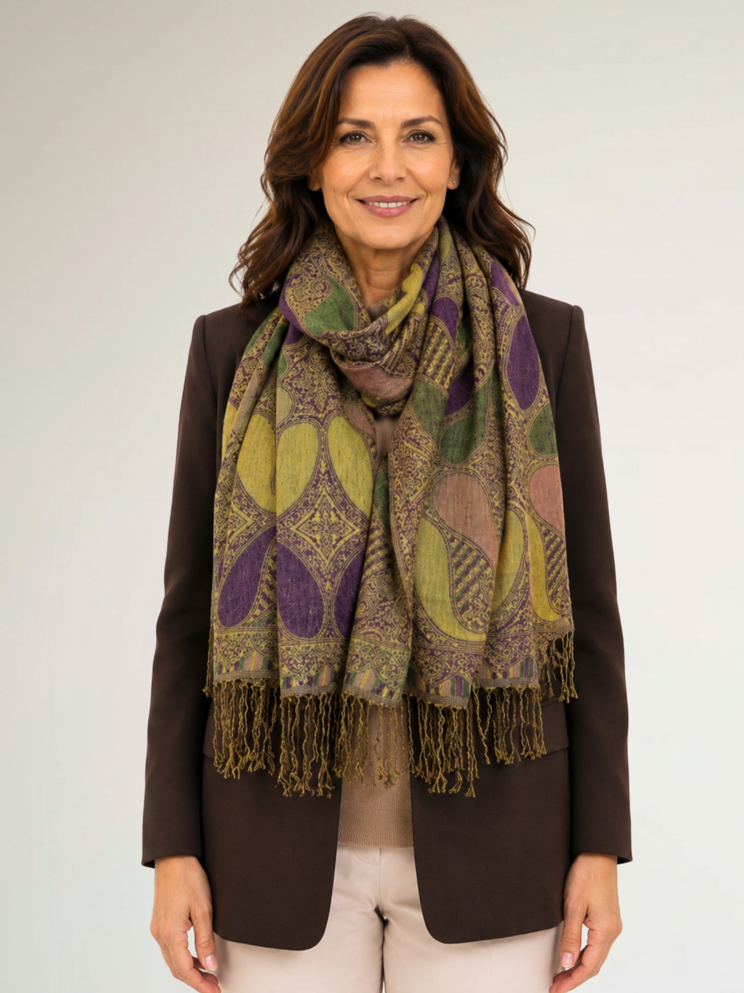 LARGE PURPLE GINGHAM PAISLEY PRINT REVERSIBLE PASHMINA SHAWL SCARF - A-SHU.CO.UK