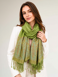 PAISLEY PRINT GREEN LIGHTWEIGHT PASHMINA SHAWL SCARF - A-SHU.CO.UK