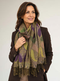 LARGE PURPLE GINGHAM PAISLEY PRINT REVERSIBLE PASHMINA SHAWL SCARF - A-SHU.CO.UK