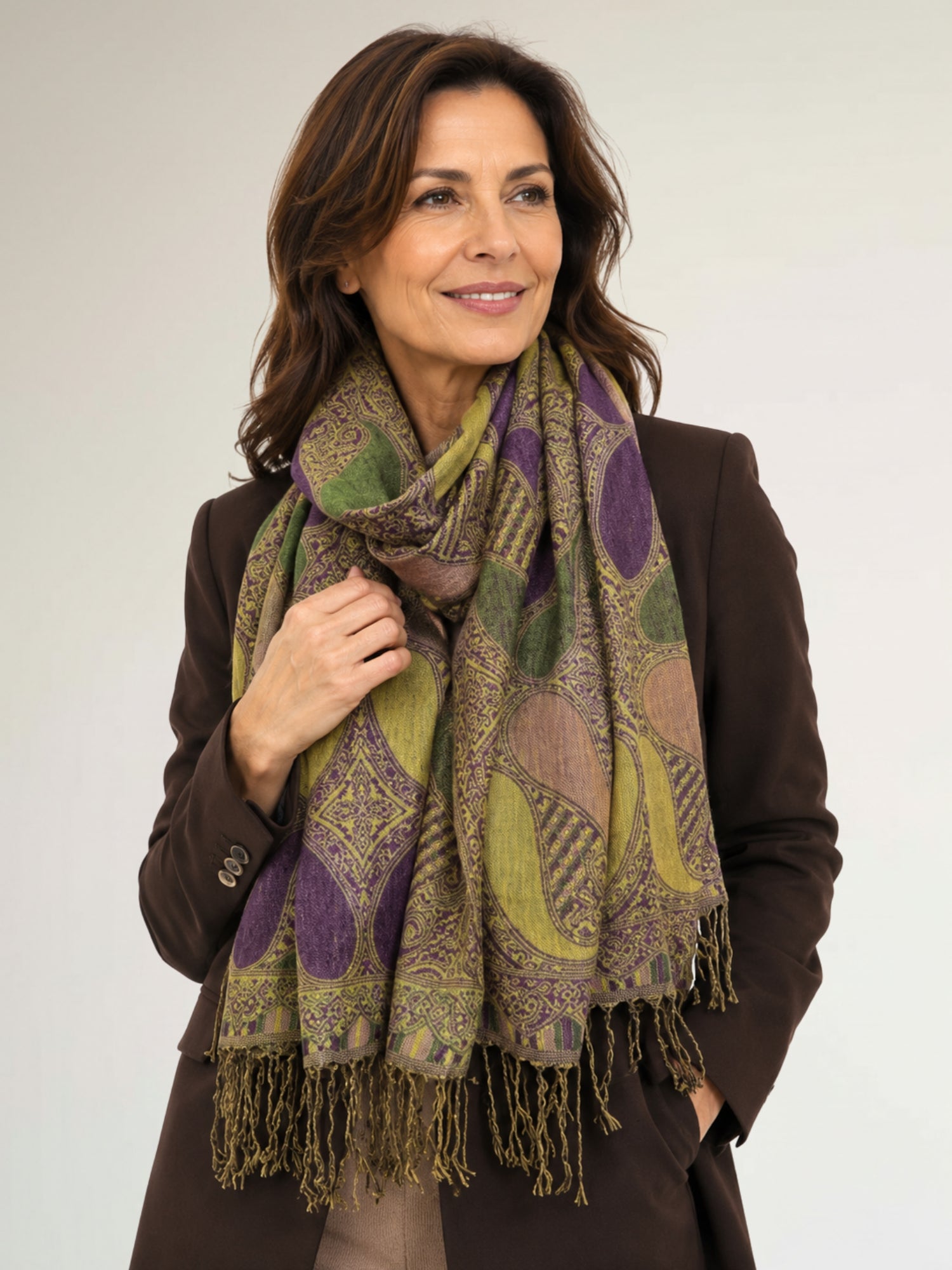 LARGE PURPLE GINGHAM PAISLEY PRINT REVERSIBLE PASHMINA SHAWL SCARF - A-SHU.CO.UK