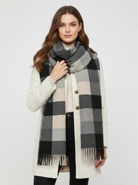 LONG BLACK CRINKLE COLOUR-BLOCK STRETCHY CHECK SCARF