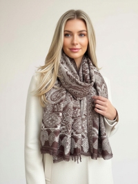 LARGE HAZED BROWN MULTI COLOUR PAISLEY PASHMINA SHAWL SCARF WRAP