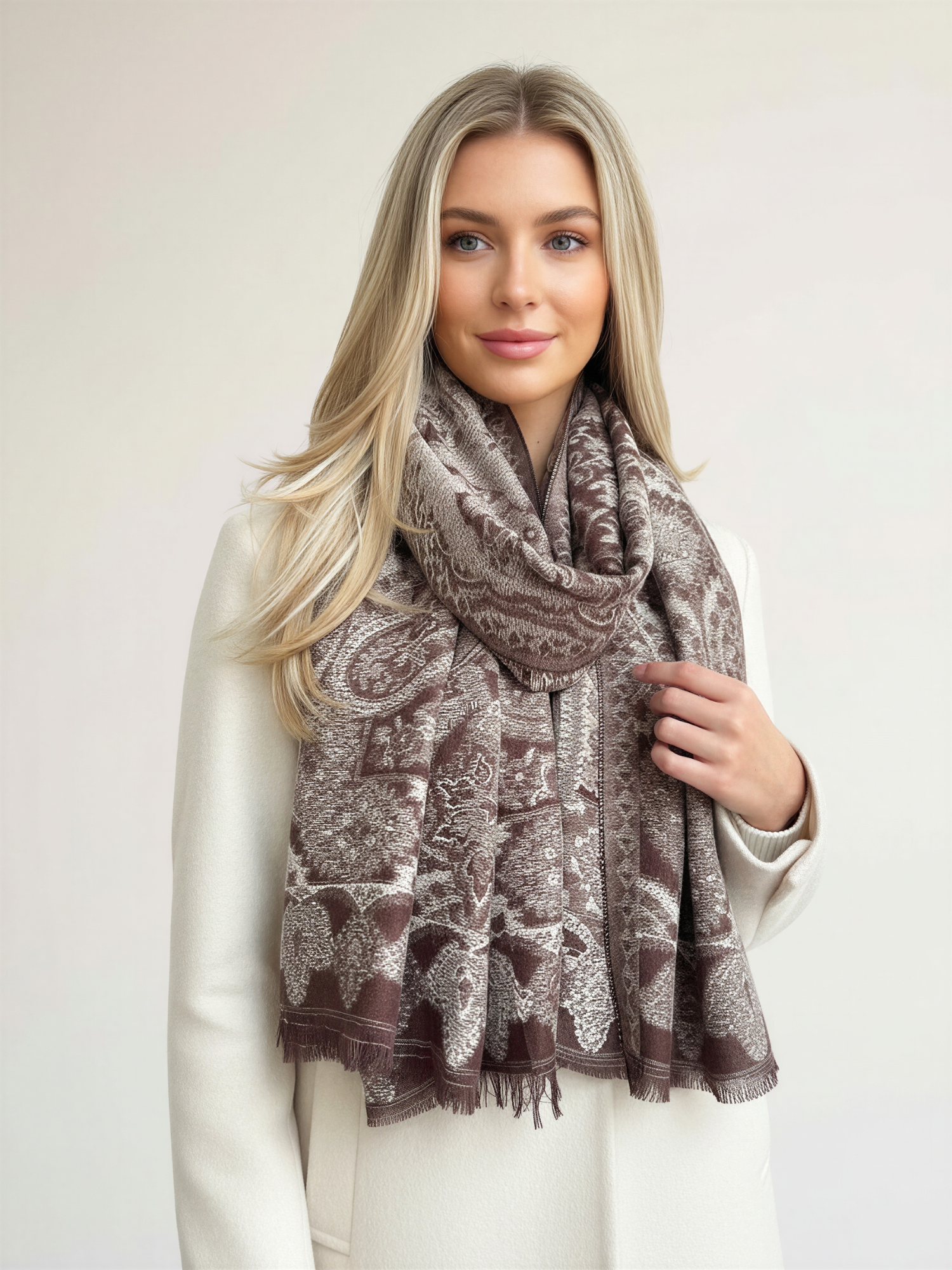 LARGE HAZED BROWN MULTI COLOUR PAISLEY PASHMINA SHAWL SCARF WRAP