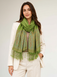 PAISLEY PRINT GREEN LIGHTWEIGHT PASHMINA SHAWL SCARF - A-SHU.CO.UK