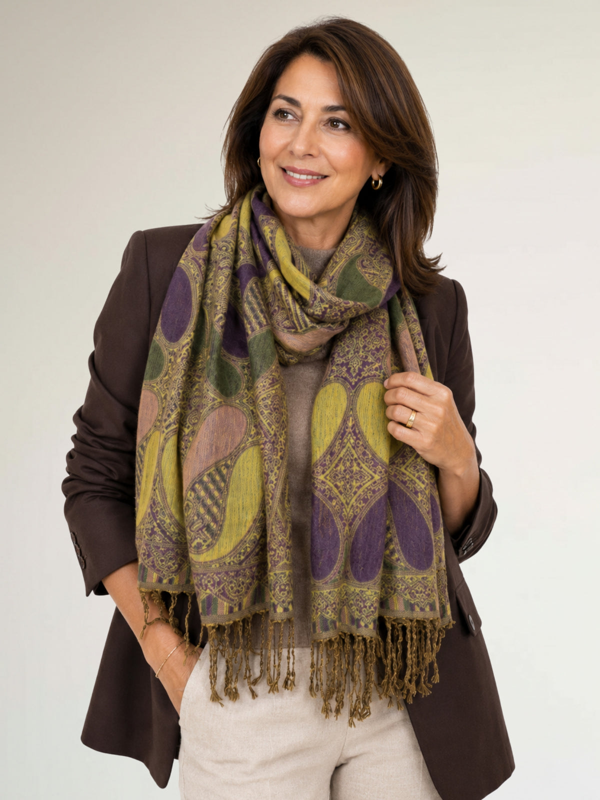 LARGE PURPLE GINGHAM PAISLEY PRINT REVERSIBLE PASHMINA SHAWL SCARF - A-SHU.CO.UK