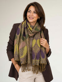 LARGE PURPLE GINGHAM PAISLEY PRINT REVERSIBLE PASHMINA SHAWL SCARF - A-SHU.CO.UK