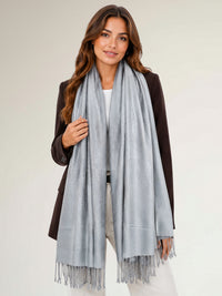 SILVER GREY PAISLEY PRINT REVERSIBLE PASHMINA SHAWL SCARF - A-SHU.CO.UK