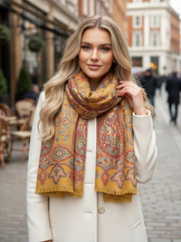 LARGE HAZED YELLOW MULTI COLOUR PAISLEY PASHMINA SHAWL SCARF WRAP