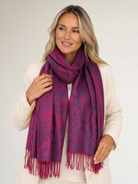 PURPLE BERRY LARGE SNAKESKIN PRINT REVERSIBLE PASHMINA SHAWL SCARF