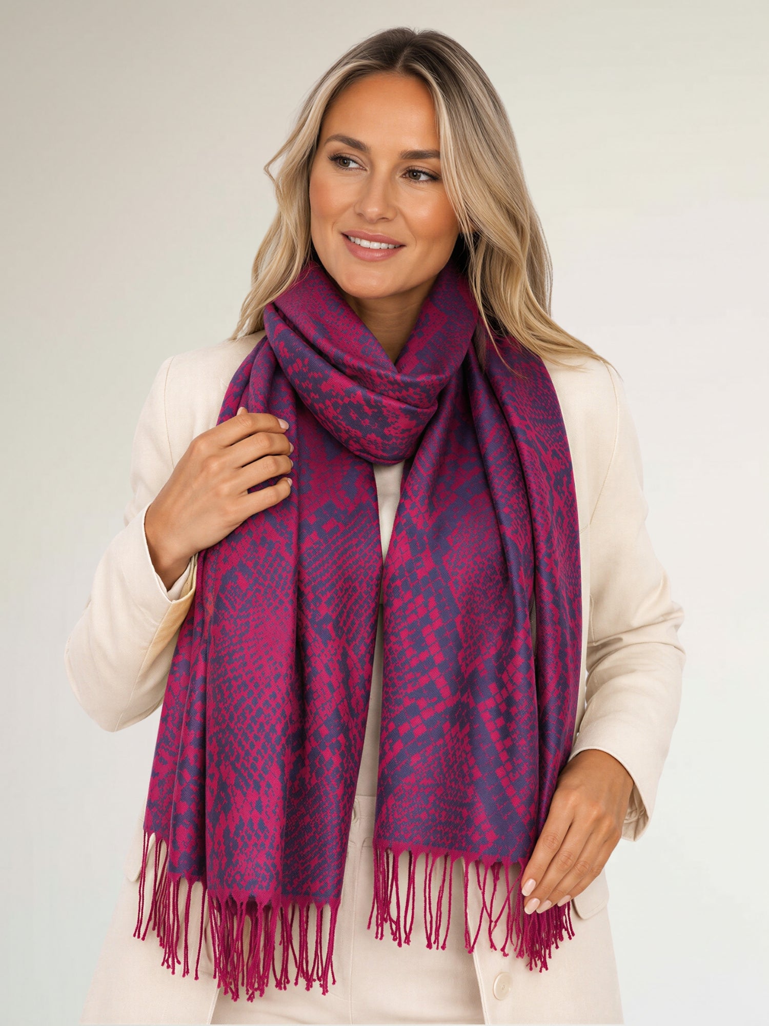 PURPLE BERRY LARGE SNAKESKIN PRINT REVERSIBLE PASHMINA SHAWL SCARF
