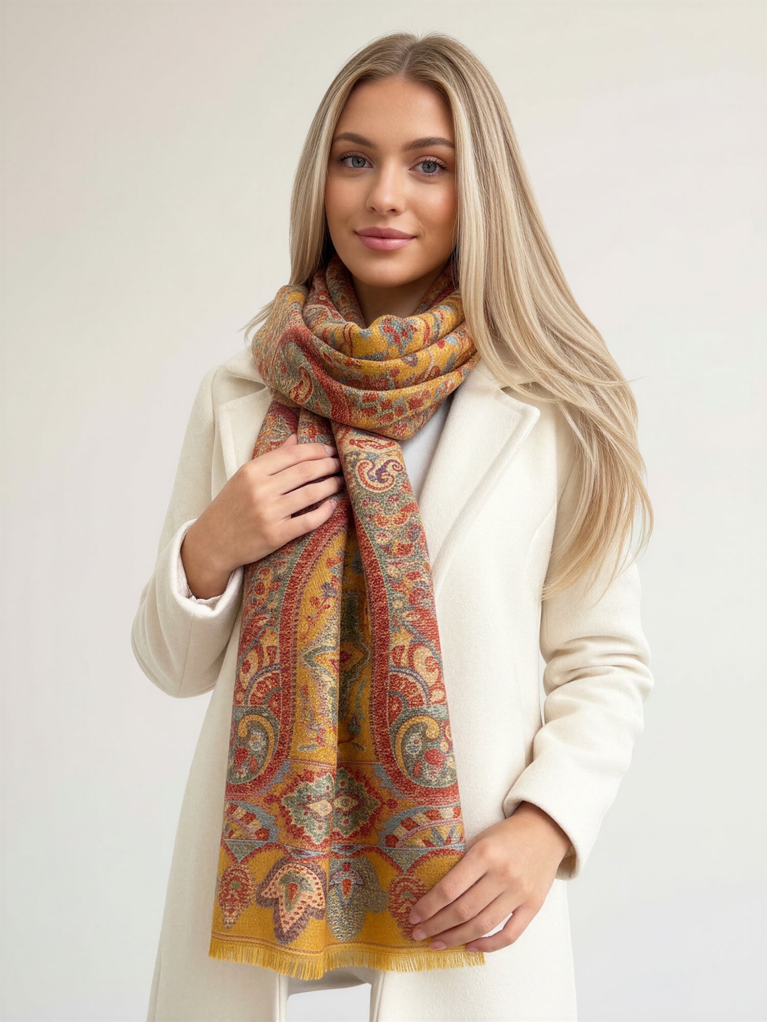 LARGE HAZED YELLOW MULTI COLOUR PAISLEY PASHMINA SHAWL SCARF WRAP