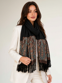PAISLEY PRINT BLACK LIGHTWEIGHT PASHMINA SHAWL SCARF - A-SHU.CO.UK