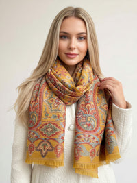 LARGE HAZED YELLOW MULTI COLOUR PAISLEY PASHMINA SHAWL SCARF WRAP