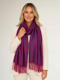 PURPLE BERRY LARGE SNAKESKIN PRINT REVERSIBLE PASHMINA SHAWL SCARF
