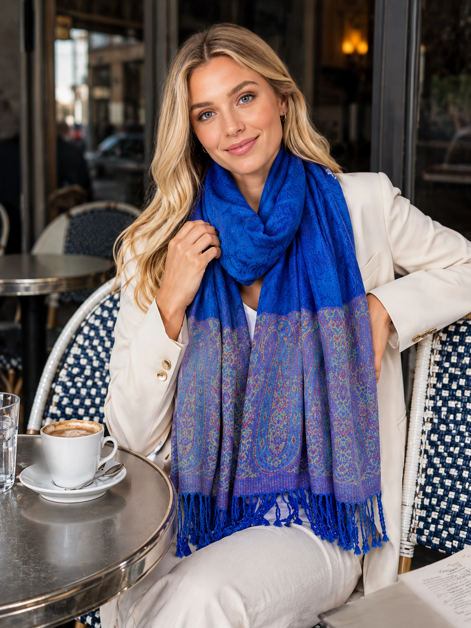 PAISLEY PRINT ROYAL BLUE LIGHTWEIGHT PASHMINA SHAWL SCARF - A-SHU.CO.UK