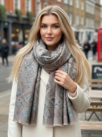 LARGE HAZED GREY MULTI COLOUR PAISLEY PASHMINA SHAWL SCARF WRAP