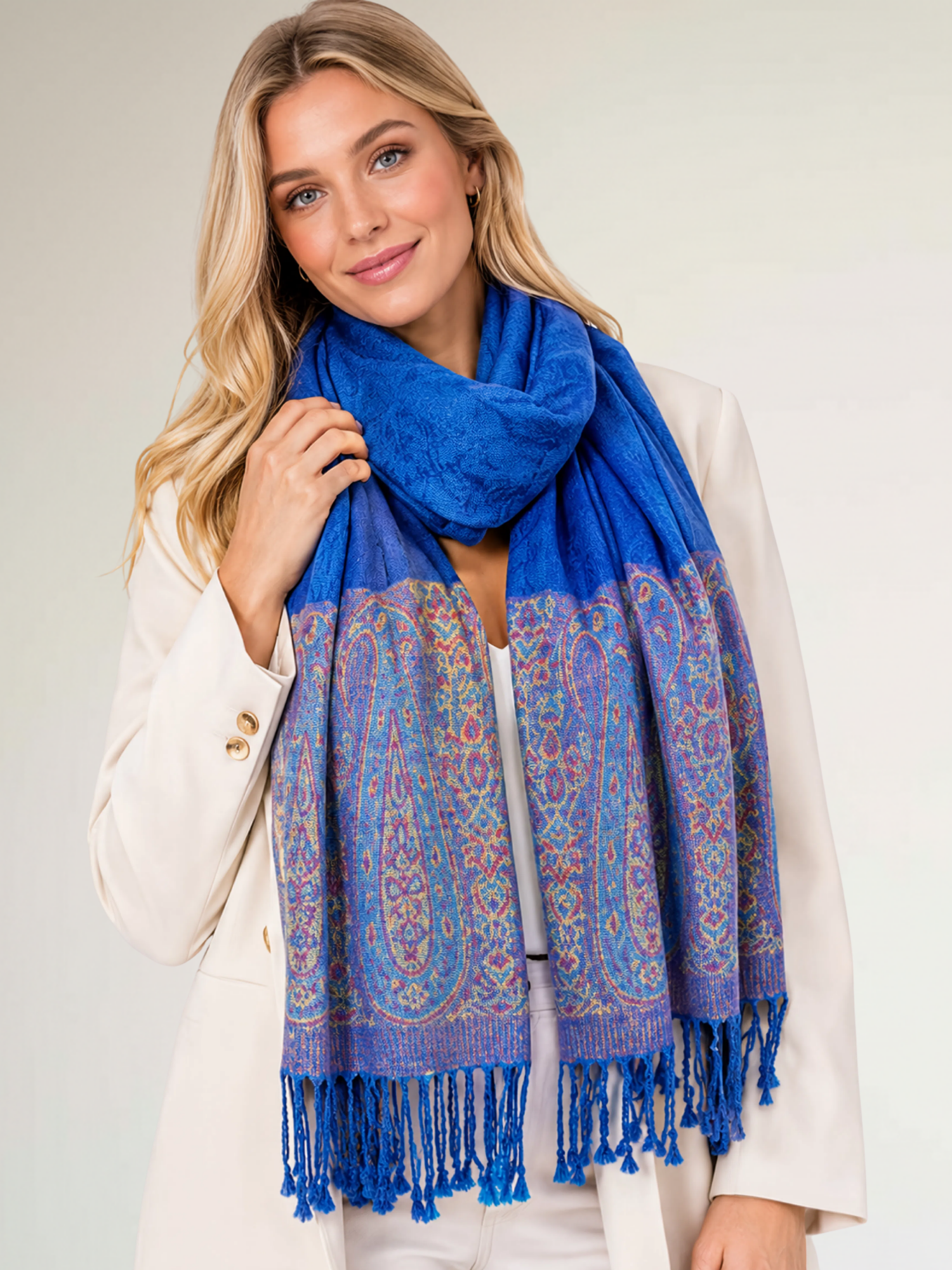 PAISLEY PRINT ROYAL BLUE LIGHTWEIGHT PASHMINA SHAWL SCARF - A-SHU.CO.UK