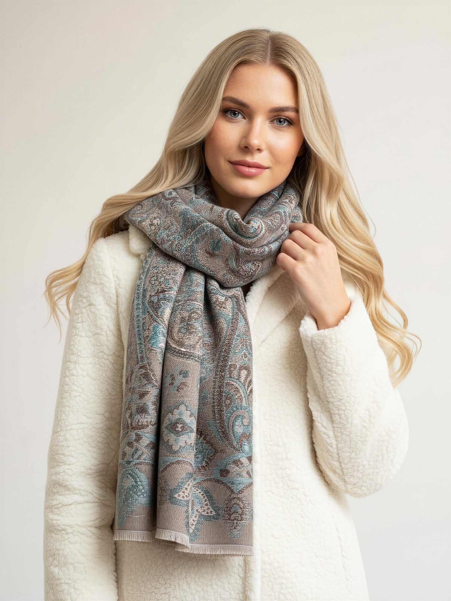 LARGE HAZED GREY MULTI COLOUR PAISLEY PASHMINA SHAWL SCARF WRAP