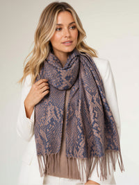 NAVY BRONZE LARGE SNAKESKIN PRINT REVERSIBLE PASHMINA SHAWL SCARF