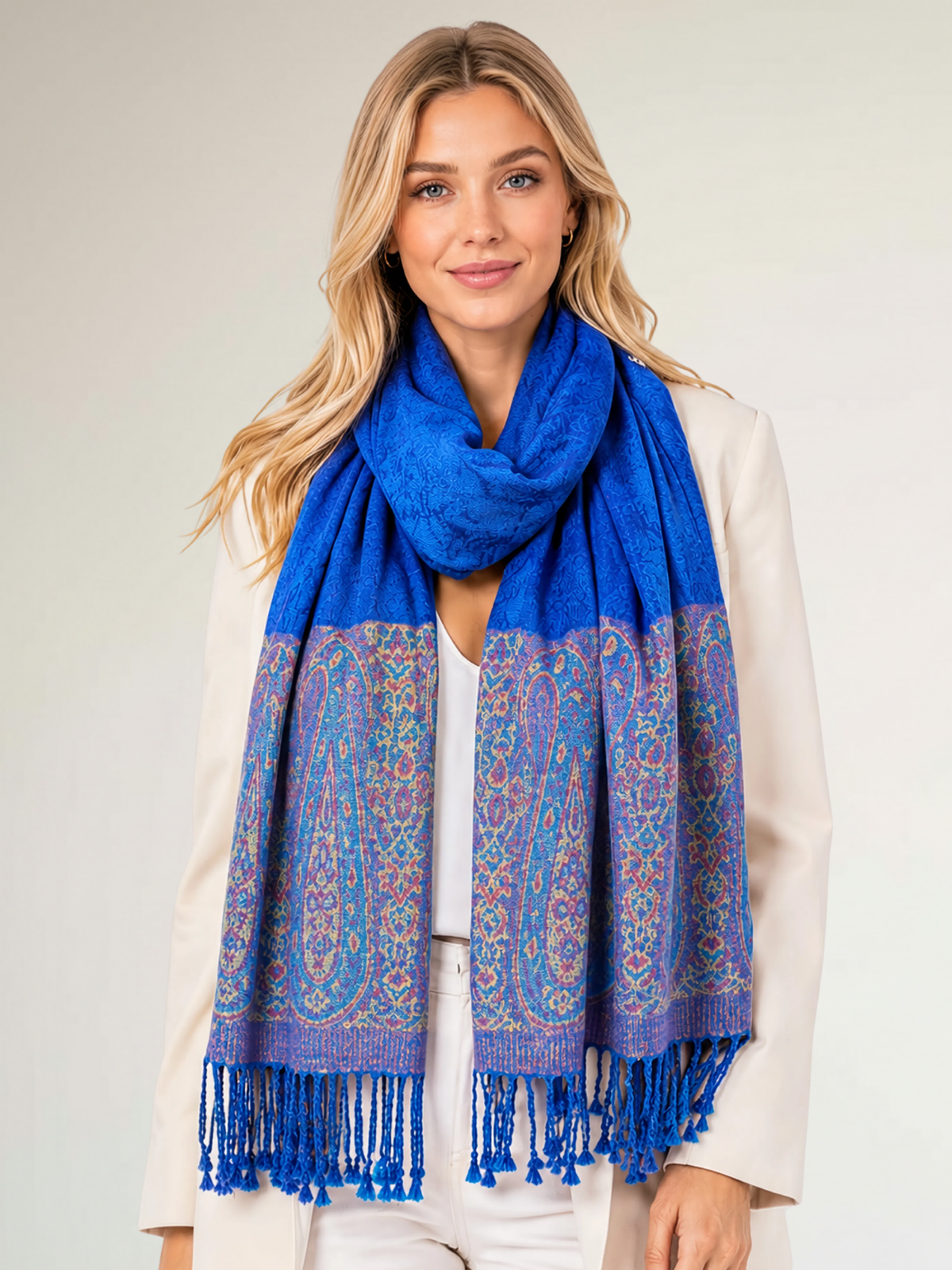 PAISLEY PRINT ROYAL BLUE LIGHTWEIGHT PASHMINA SHAWL SCARF - A-SHU.CO.UK