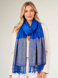 PAISLEY PRINT ROYAL BLUE LIGHTWEIGHT PASHMINA SHAWL SCARF - A-SHU.CO.UK