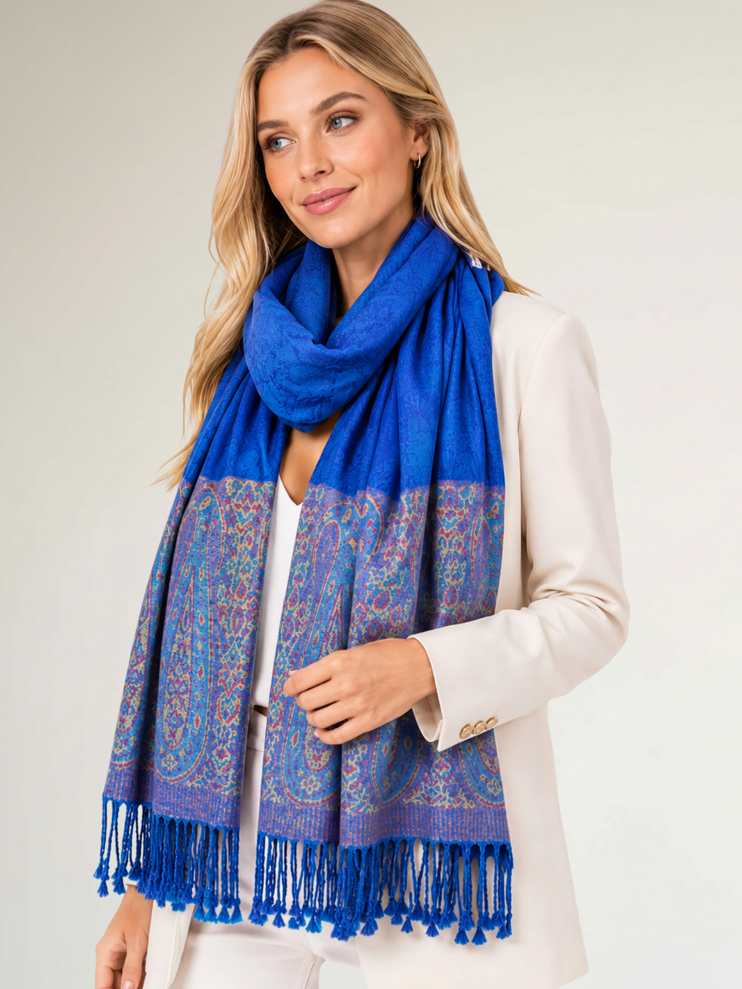 PAISLEY PRINT ROYAL BLUE LIGHTWEIGHT PASHMINA SHAWL SCARF - A-SHU.CO.UK