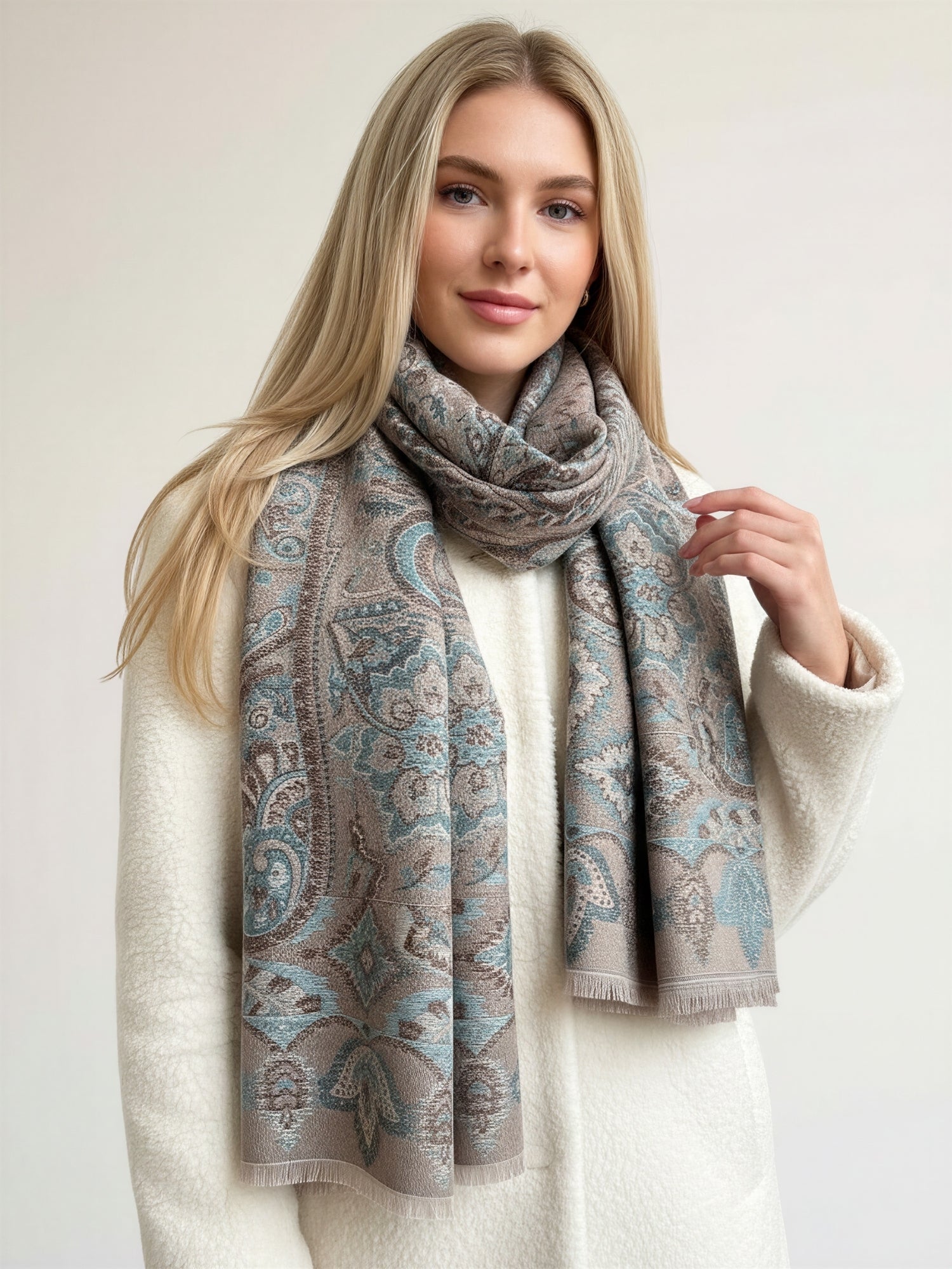 LARGE HAZED GREY MULTI COLOUR PAISLEY PASHMINA SHAWL SCARF WRAP