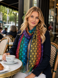 LARGE BLACK MULTI-COLOUR DOT PRINT PASHMINA SHAWL SCARF - A-SHU.CO.UK