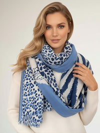 LARGE BABY BLUE TIGER AND LEOPARD PRINT SHAWL SCARF