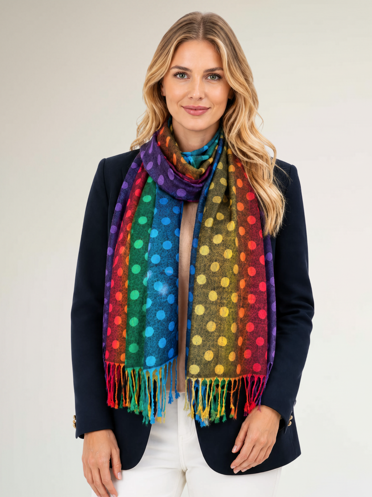 LARGE BLACK MULTI-COLOUR DOT PRINT PASHMINA SHAWL SCARF - A-SHU.CO.UK