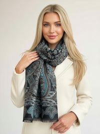 LARGE HAZED BLACK MULTI COLOUR PAISLEY PASHMINA SHAWL SCARF WRAP