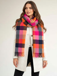 LONG PINK CRINKLE COLOUR-BLOCK STRETCHY CHECK SCARF