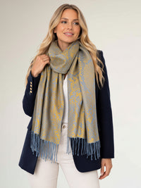 MUSTARD YELLOW LARGE SNAKESKIN PRINT REVERSIBLE PASHMINA SHAWL SCARF
