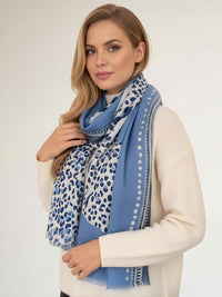 LARGE BABY BLUE TIGER AND LEOPARD PRINT SHAWL SCARF