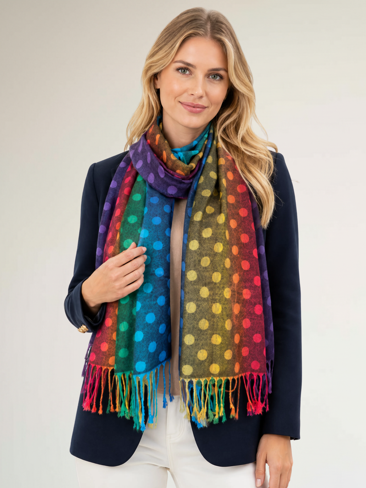 LARGE BLACK MULTI-COLOUR DOT PRINT PASHMINA SHAWL SCARF - A-SHU.CO.UK