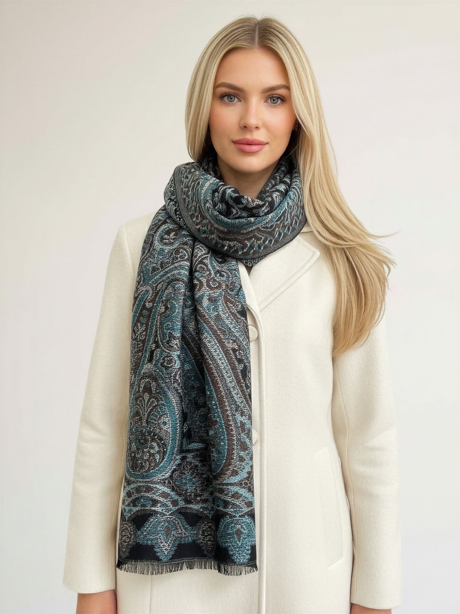 LARGE HAZED BLACK MULTI COLOUR PAISLEY PASHMINA SHAWL SCARF WRAP