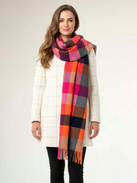 LONG PINK CRINKLE COLOUR-BLOCK STRETCHY CHECK SCARF