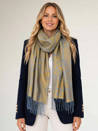 MUSTARD YELLOW LARGE SNAKESKIN PRINT REVERSIBLE PASHMINA SHAWL SCARF