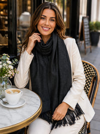 BLACK PAISLEY PRINT REVERSIBLE PASHMINA SHAWL SCARF - A-SHU.CO.UK