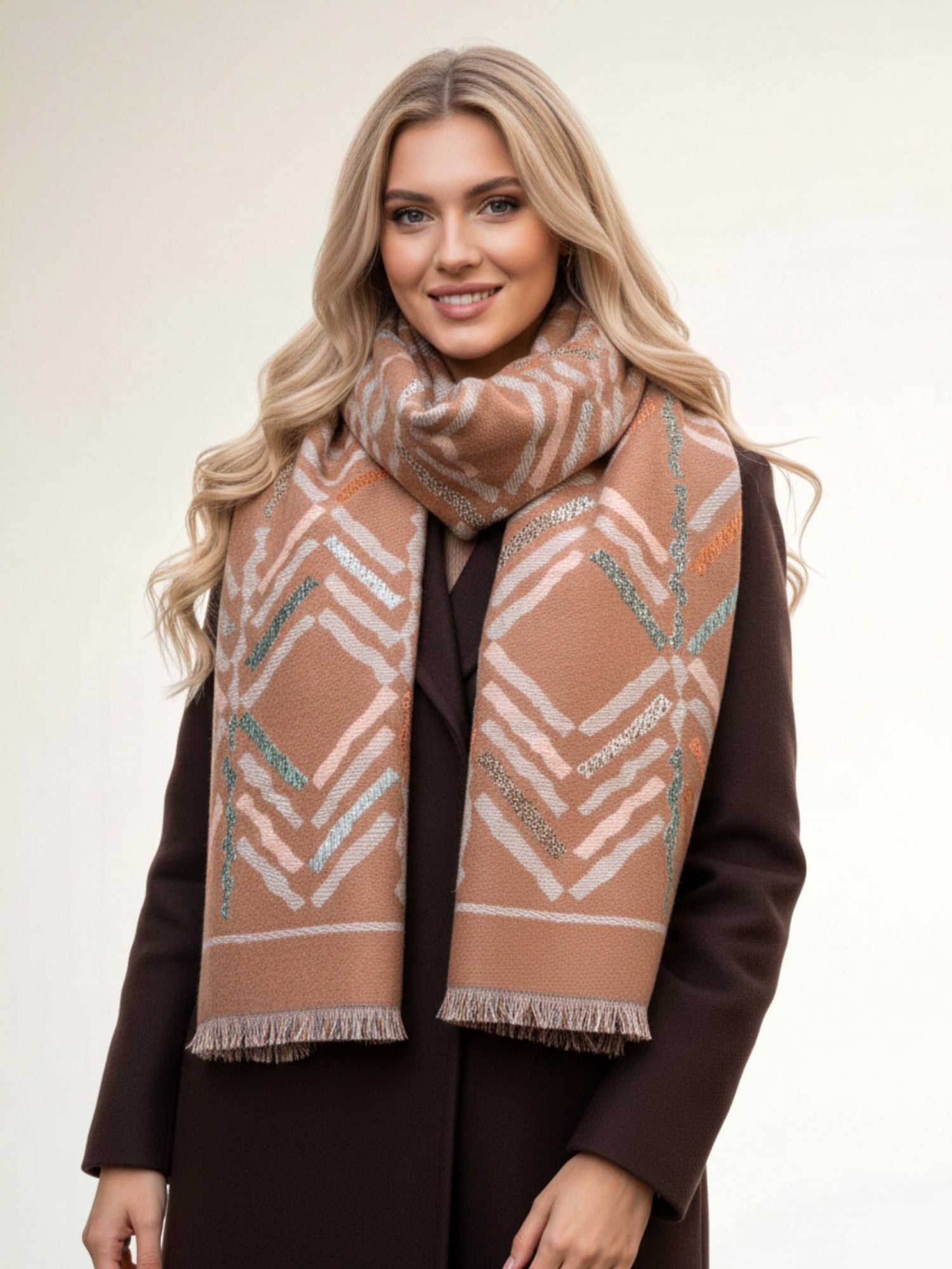 LARGE NUDE RETRO PRINT REVERSIBLE WOOL WINTER SHAWL BLANKET SCARF