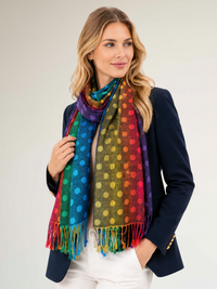 LARGE BLACK MULTI-COLOUR DOT PRINT PASHMINA SHAWL SCARF - A-SHU.CO.UK