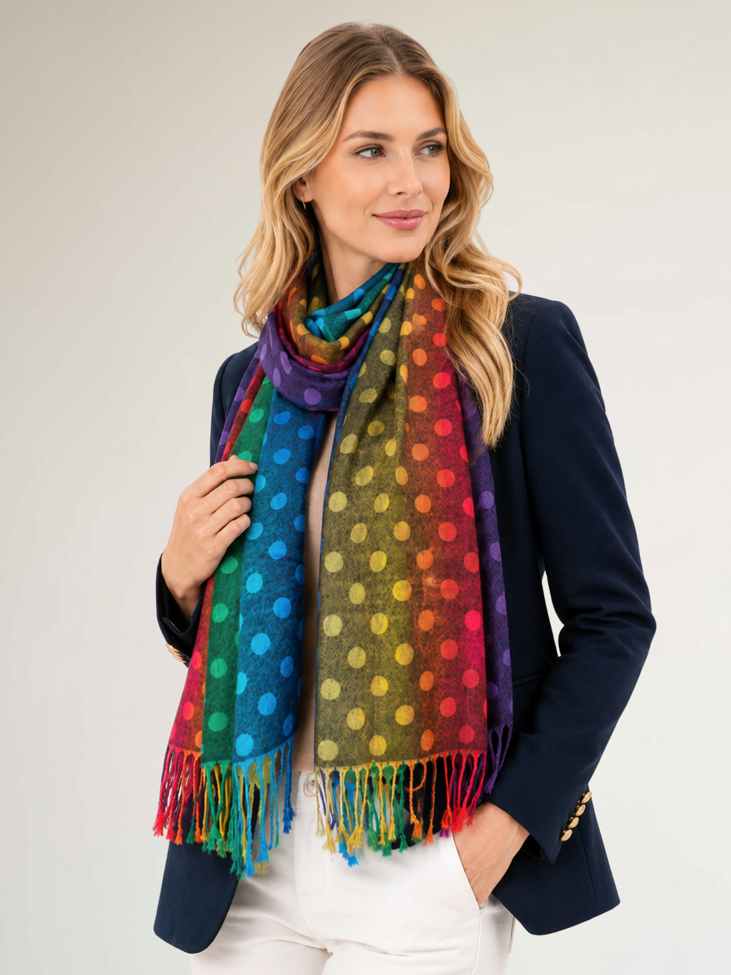 LARGE BLACK MULTI-COLOUR DOT PRINT PASHMINA SHAWL SCARF - A-SHU.CO.UK
