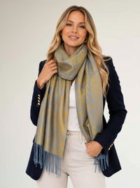 MUSTARD YELLOW LARGE SNAKESKIN PRINT REVERSIBLE PASHMINA SHAWL SCARF